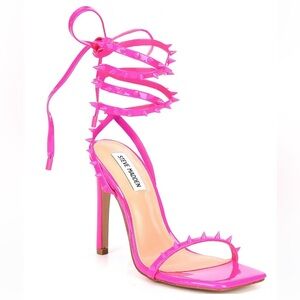 Steve Madden Uplift Lace Up Heel Sandal Barbie Pink Spike Womens Size 8 Like New